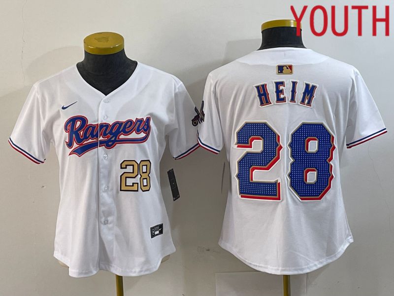 Youth Texas Rangers 28 Heim White Champion Game Nike 2024 MLB Jersey style 3